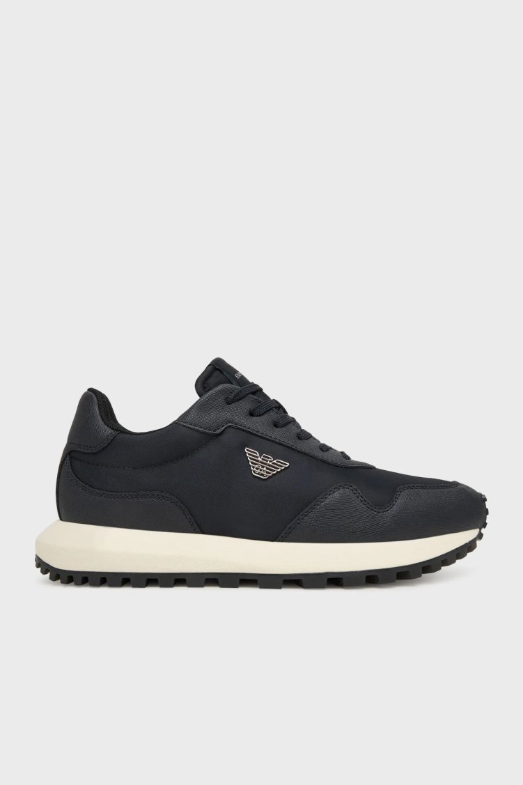 Emporio Armani Logolu Sneaker Erkek Ayakkabı EM003738 AF19532 MB007 LACİVERT - Emporio Armani