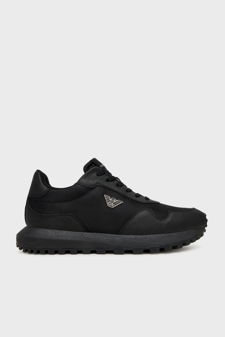 Emporio Armani Logolu Sneaker Erkek Ayakkabı EM003738 AF19532 MC005 SİYAH - Emporio Armani