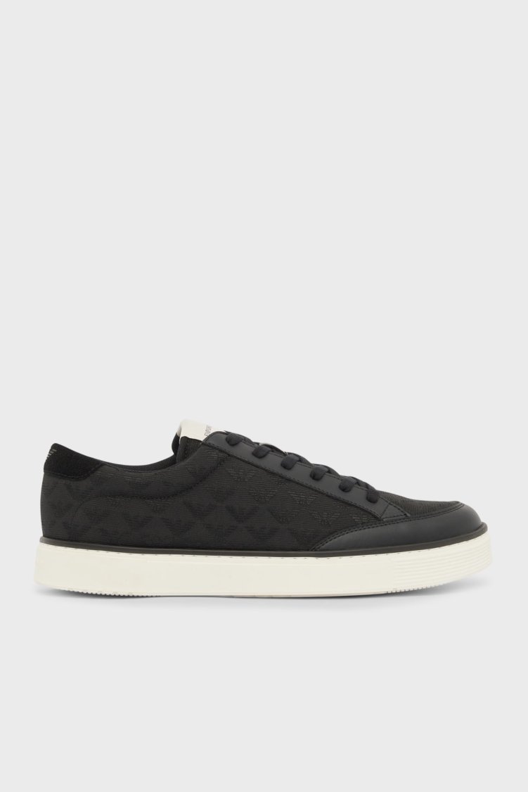 Emporio Armani Logolu Sneaker Erkek Ayakkabı EM004782 AF23199 MC406 SİYAH - Emporio Armani