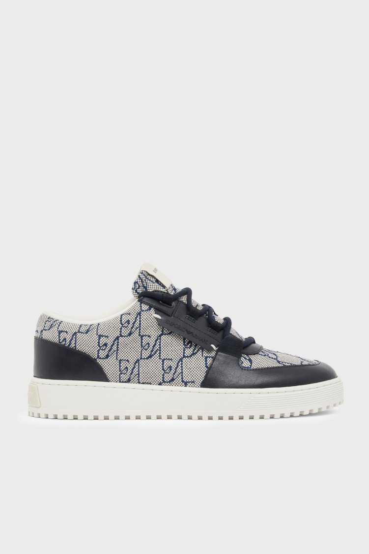 Emporio Armani Logolu Sneaker Erkek Ayakkabı EM007326 AF29506 MB659 Lacivert-bej - Emporio Armani