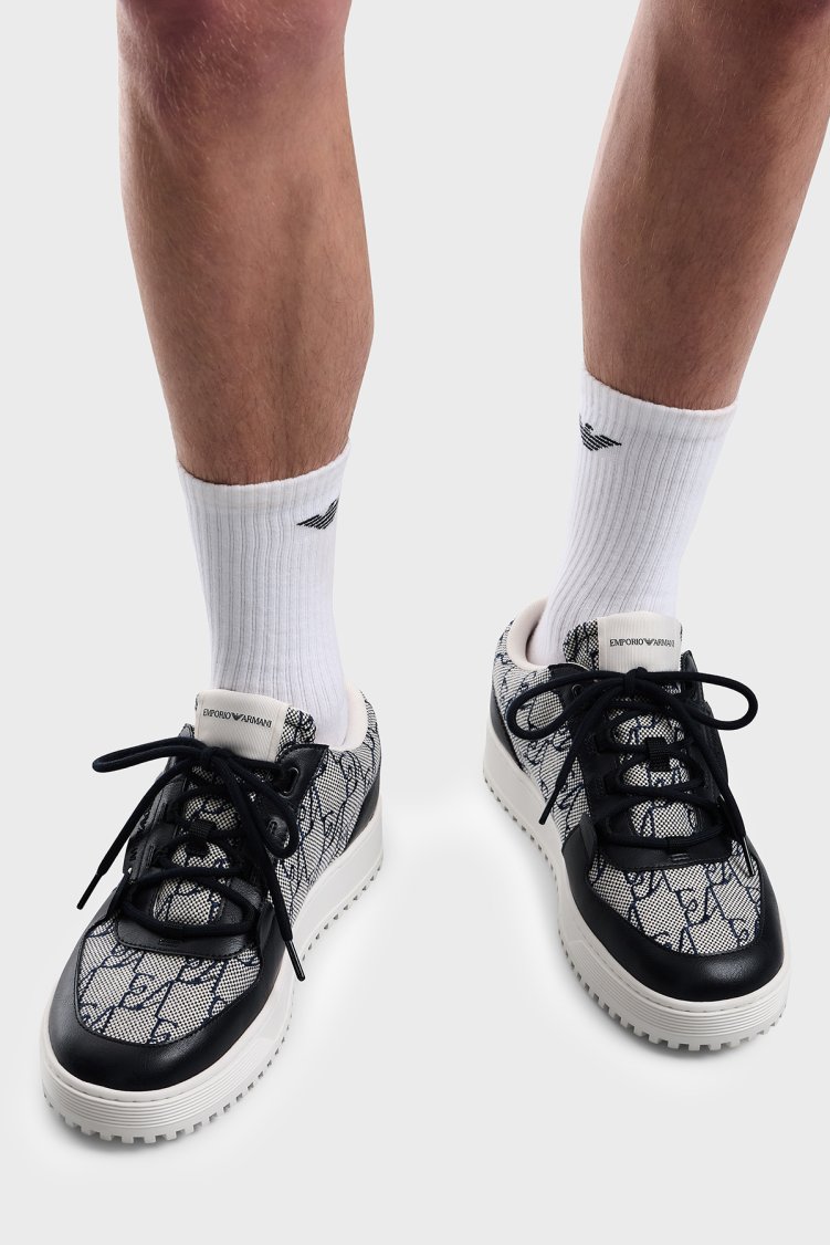 Emporio Armani Logolu Sneaker Erkek Ayakkabı EM007326 AF29506 MB659 Lacivert-bej - Emporio Armani (1)