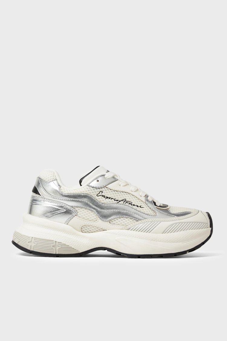 Emporio Armani Logolu Sneaker Kadın Ayakkabı EW003056 AF27429 M0441 Beyaz-gümüş-siyah - Emporio Armani