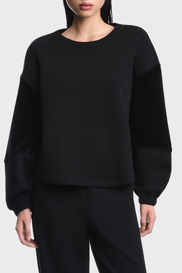 Emporio Armani Logolu Şönil Şeritli Bisiklet Yaka Kadın Sweat EW004209 AF10002 UC001 Siyah - Emporio Armani