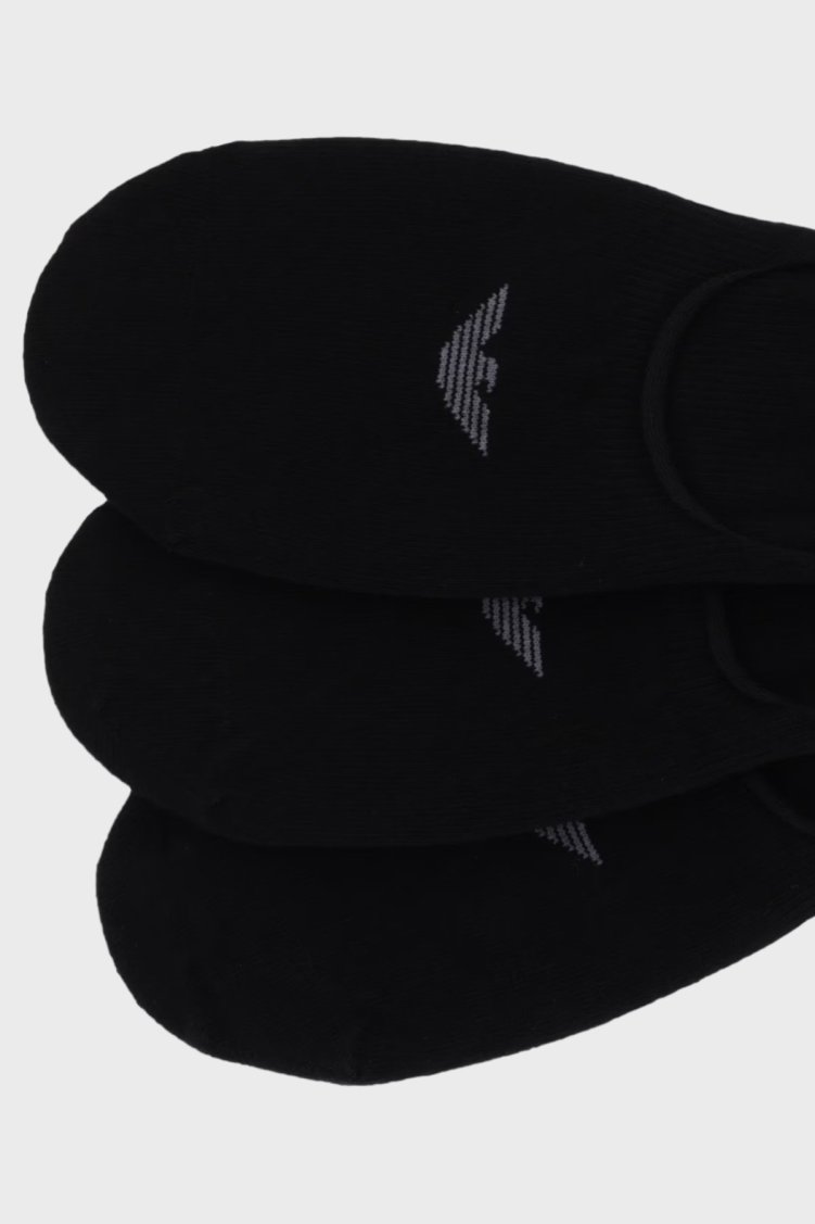 Emporio Armani Logolu Streç Pamuklu 3 Pack Babet Erkek Çorap EM000548 AF14446 MC061 SİYAH - Emporio Armani (1)