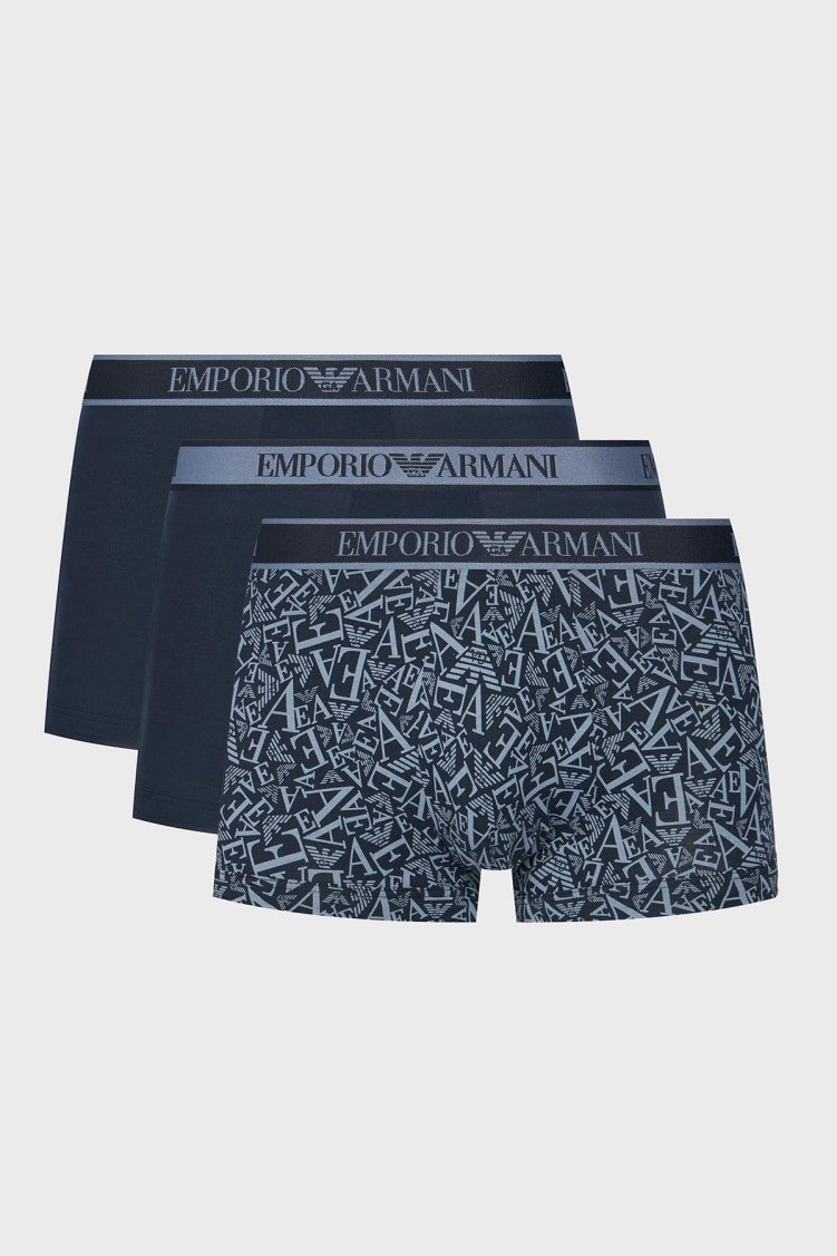 Emporio Armani Logolu Streç Pamuklu 3 Pack Erkek Boxer EM000370 AF10779 MB089 LACİVERT - Emporio Armani
