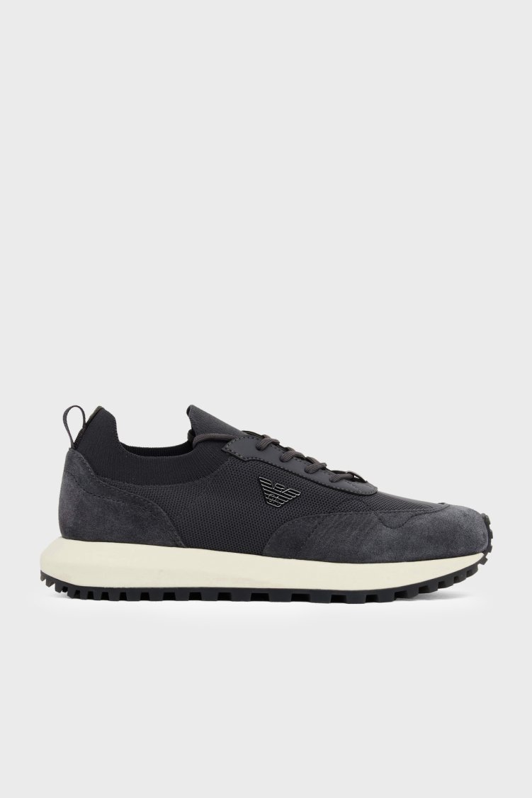 Emporio Armani Logolu Süet Sneaker Erkek Ayakkabı EM003739 AF19724 M8478 Antrasit - Emporio Armani