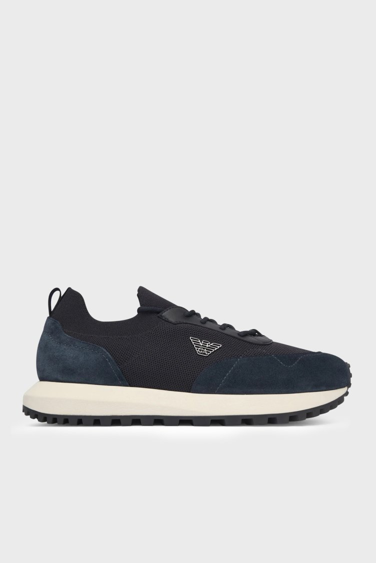 Emporio Armani Logolu Süet Sneaker Erkek Ayakkabı EM003739 AF19724 MB562 Lacivert - Emporio Armani
