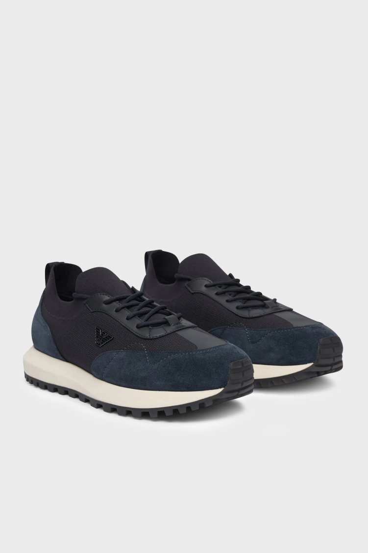 Emporio Armani Logolu Süet Sneaker Erkek Ayakkabı EM003739 AF19724 MB562 Lacivert - Emporio Armani (1)