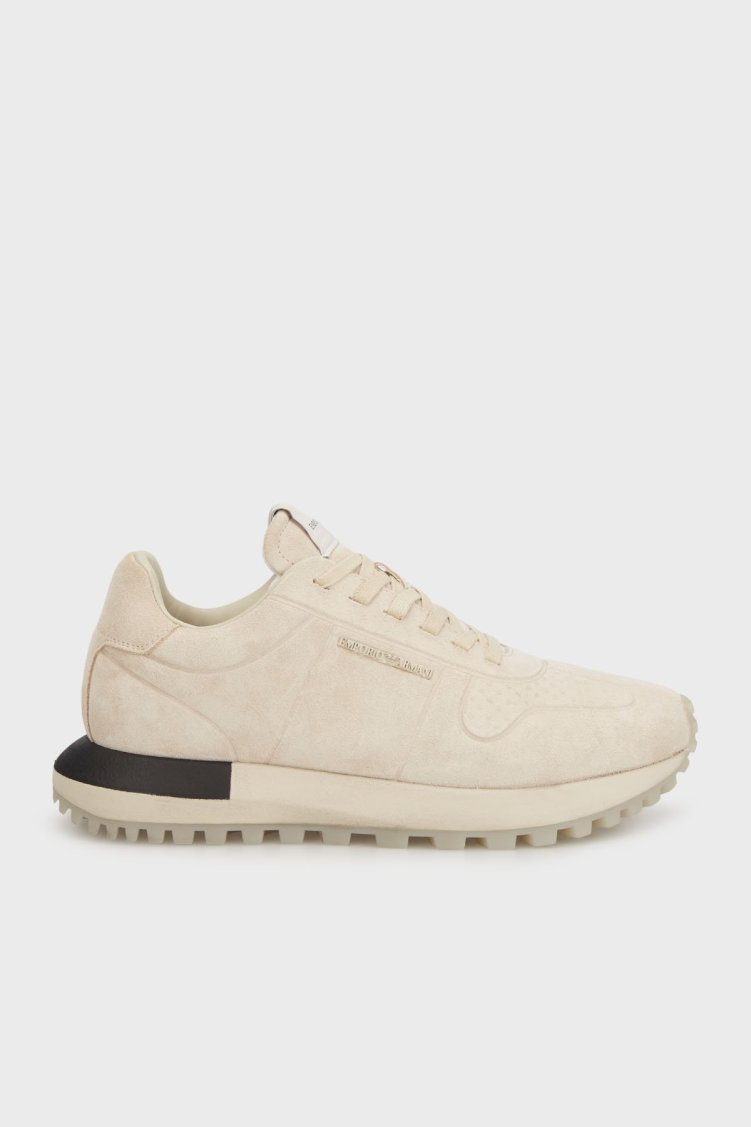 Emporio Armani Logolu Süet Sneaker Erkek Ayakkabı EM003740 AF19728 U0015 EKRU - Emporio Armani