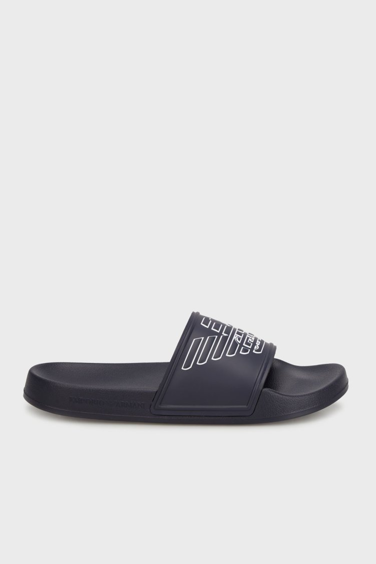 Emporio Armani Logolu Tek Bantlı Unisex Terlik XVPS11 XR273 K578 MAVİ-BEYAZ - Emporio Armani