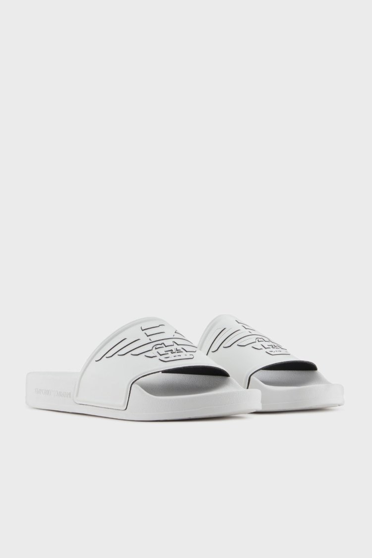 Emporio Armani Logolu Tek Bantlı Unisex Terlik XVPS11 XR273 T680 BEYAZ-SİYAH - Emporio Armani (1)