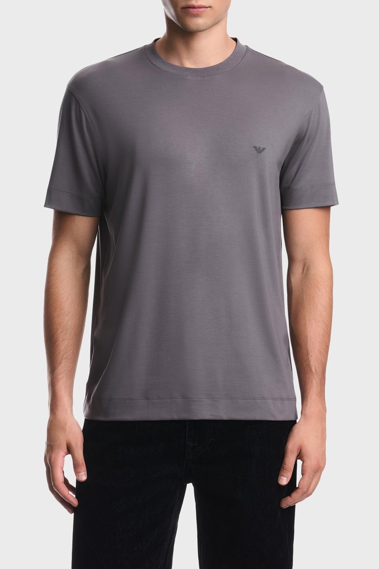 Emporio Armani Logolu Yuvarlak Yaka Erkek T Shirt EM007357 AF13721 U8092 Füme - Emporio Armani