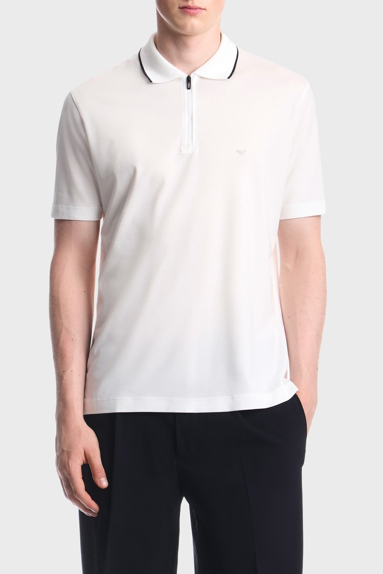 Emporio Armani Lyocell Karışımlı Fermuarlı Erkek Polo EM006341 AF10017 U0003 Beyaz - Emporio Armani