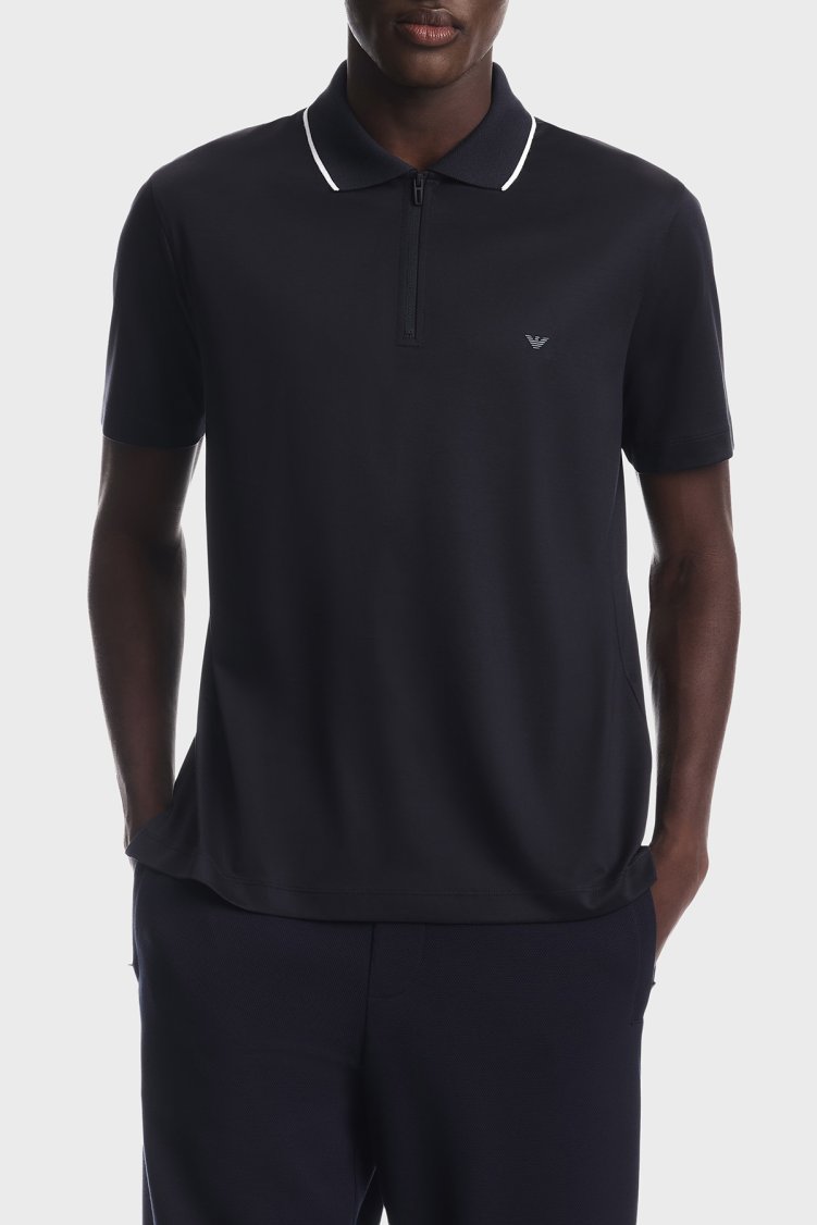 Emporio Armani Lyocell Karışımlı Fermuarlı Erkek Polo EM006341 AF10017 UB118 Lacivert - Emporio Armani