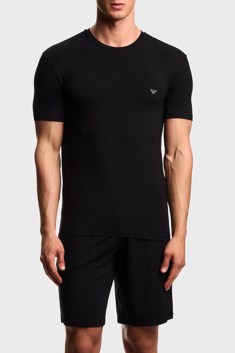 Emporio Armani Modal Slim Fit Logolu Bisiklet Yaka Erkek T Shirt EM000379 AF18894 UC001 SİYAH - Emporio Armani