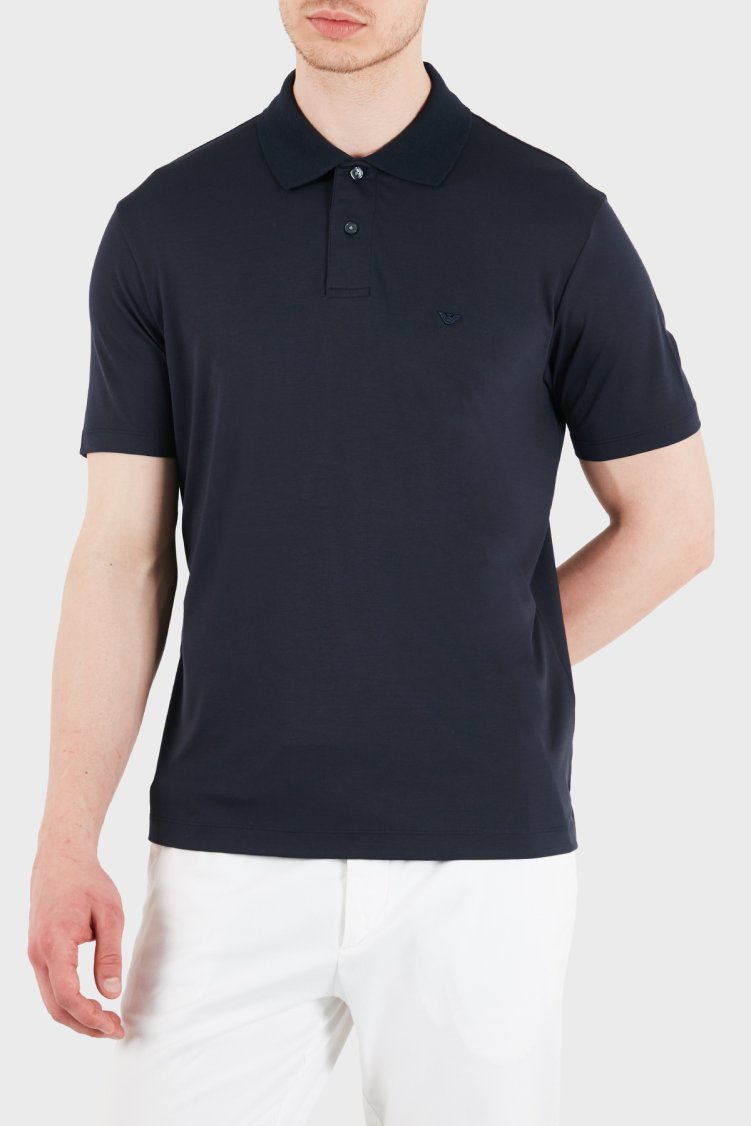 Emporio Armani Modal ve İpek Karışımlı Düğmeli Erkek Polo EM004526 AF13721 UB118 LACİVERT - Emporio Armani