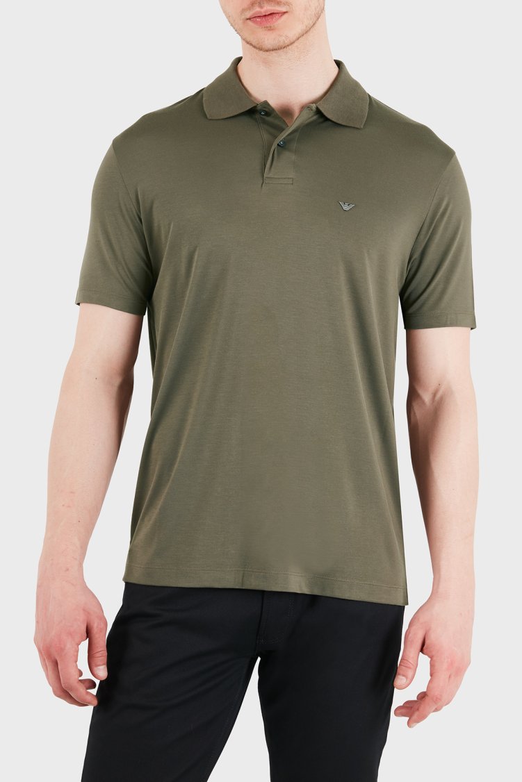 Emporio Armani Modal ve İpek Karışımlı Kısa Kollu Düğmeli Erkek Polo EM004526 AF13721 U6200 HAKİ - Emporio Armani