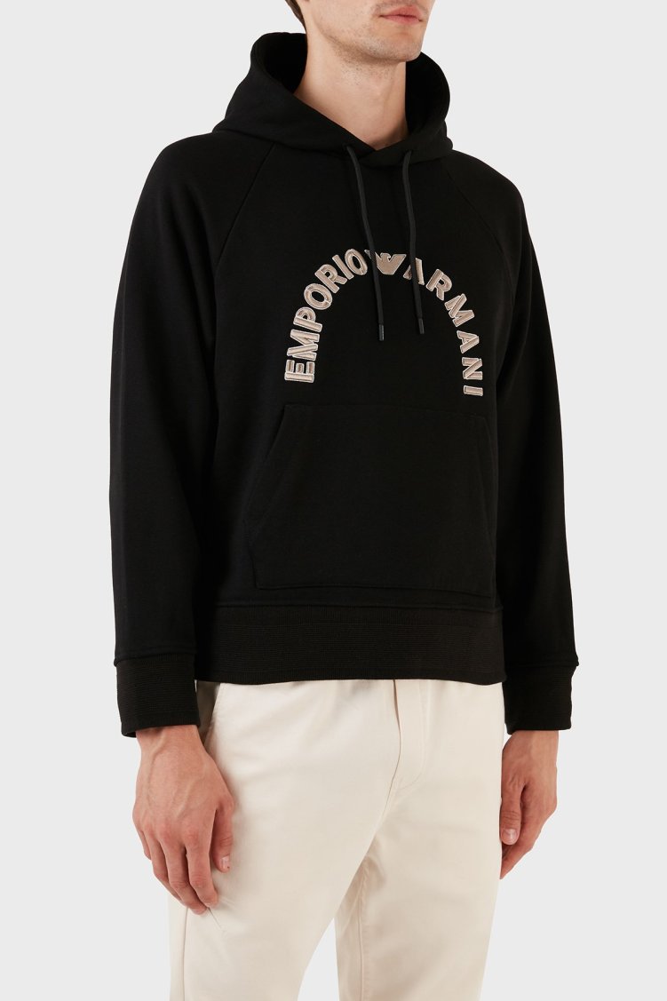 Emporio Armani Nakış İşlemeli Logolu Kapüşonlu Cepli Regular Fit Pamuklu Erkek Sweat 6R1ME9 1JWPZ 00C5 SİYAH - Emporio Armani (1)