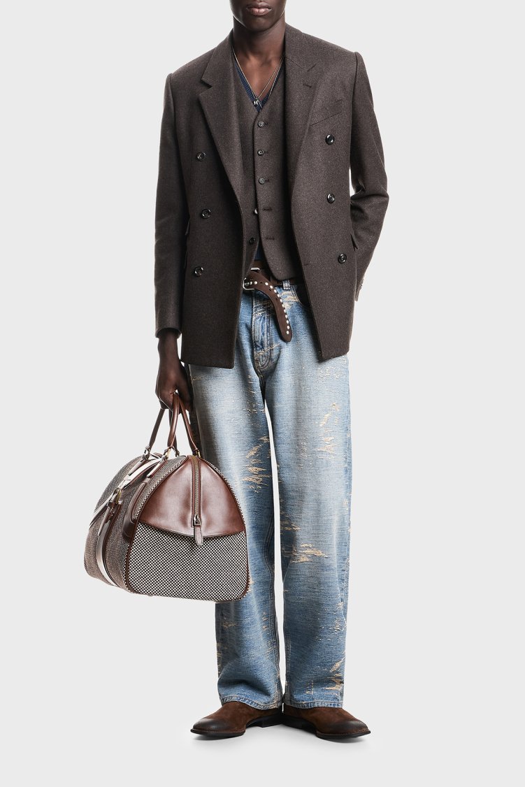 Emporio Armani Normal Bel Geniş Paça Eskitilmiş Efektli Jeans Erkek Kot Pantolon EM006488 AF27794 MB003 Açık mavi - Emporio Armani