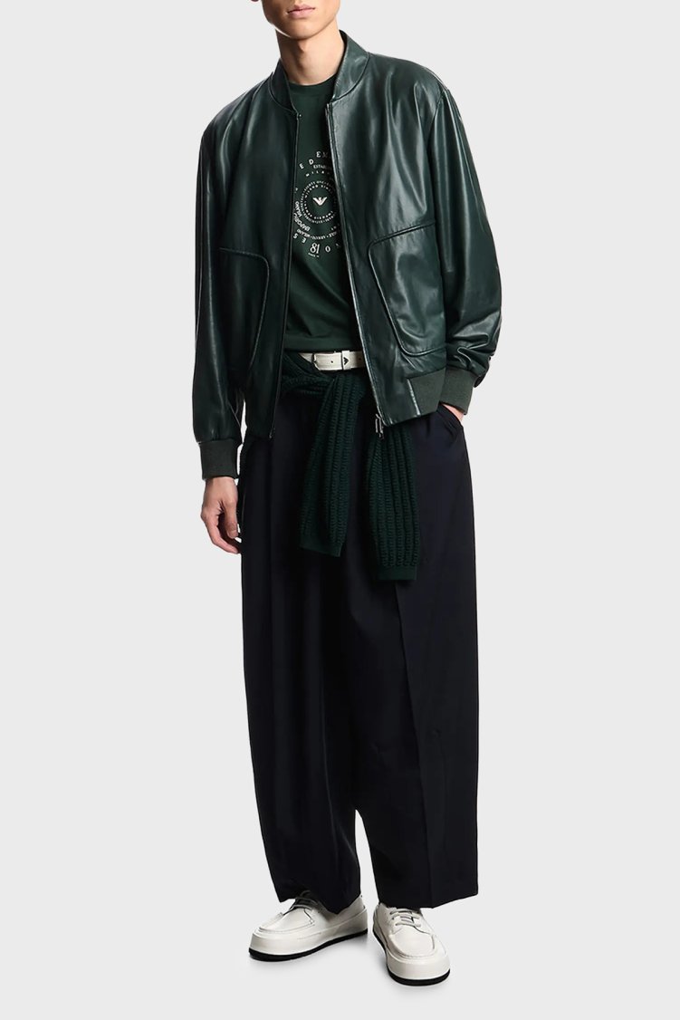 Emporio Armani Pamuk Karışımlı Baskılı Bisiklet Yaka Erkek T Shirt EM004995 AF13747 U7263 HAKİ - Emporio Armani