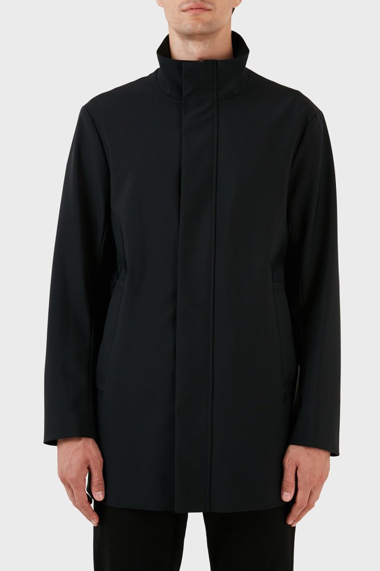 Emporio Armani Pamuk Karışımlı Dik Yaka Regular Fit Erkek Trençkot 8N1L81 1NZAZ 0999 SİYAH - Emporio Armani