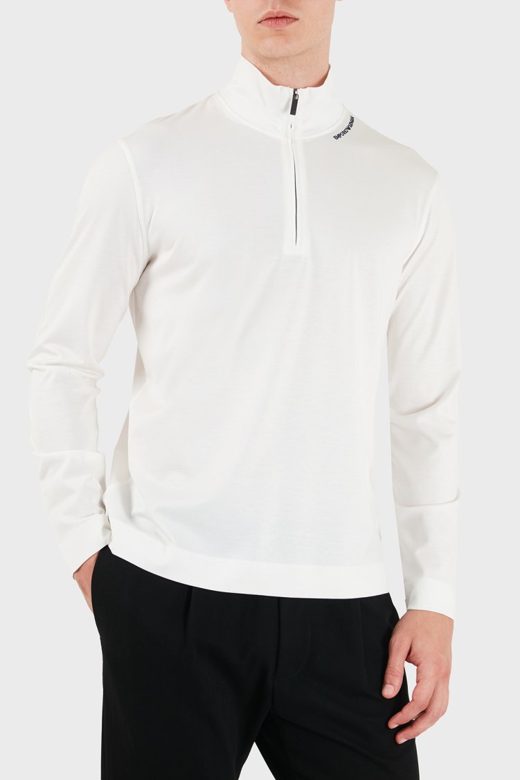 Emporio Armani Pamuk Karışımlı Dik Yaka Yarım Fermuarlı Erkek T Shirt EM006806 AF10761 U0003 Beyaz - Emporio Armani