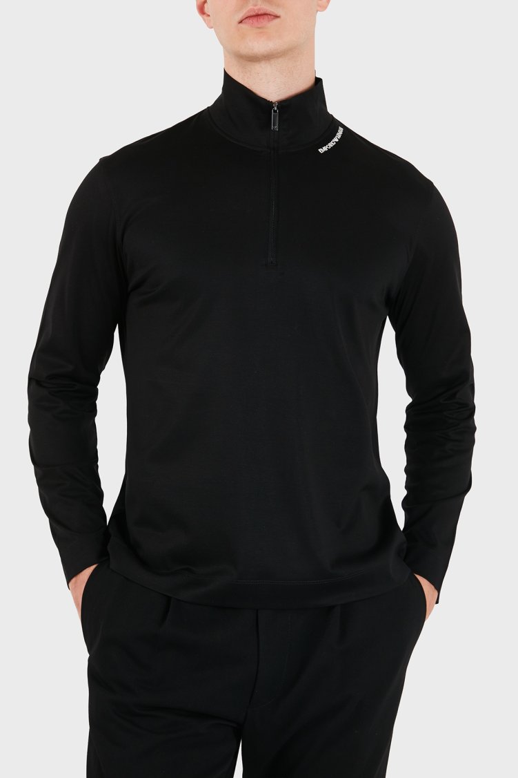 Emporio Armani Pamuk Karışımlı Dik Yaka Yarım Fermuarlı Erkek T Shirt EM006806 AF10761 UC001 Siyah - Emporio Armani