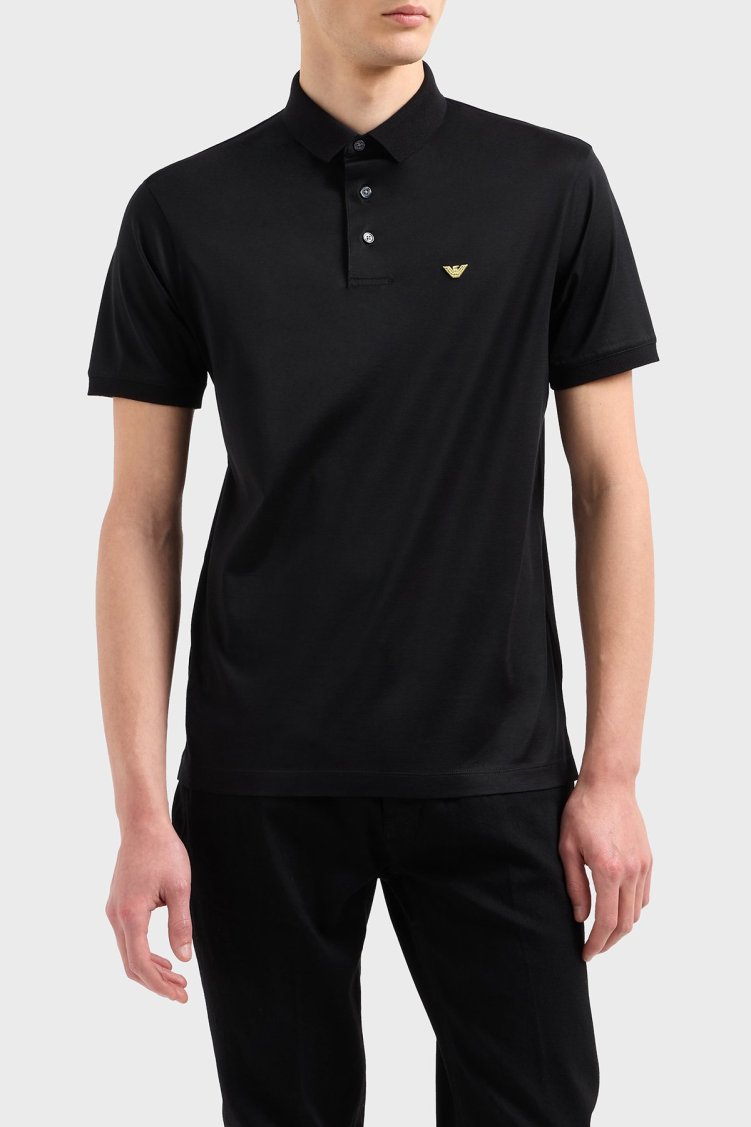 Emporio Armani Pamuk Karışımlı Logolu Düğmeli Erkek Polo Yaka T Shirt EM001704 AF10017 MC184 Siyah - Emporio Armani