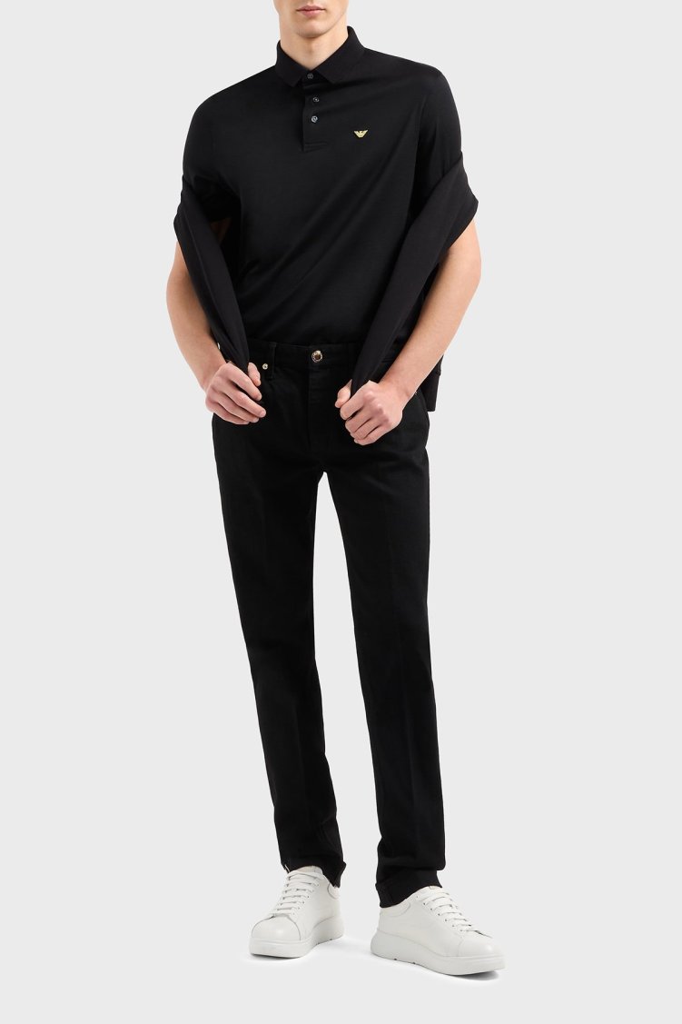 Emporio Armani Pamuk Karışımlı Logolu Düğmeli Erkek Polo Yaka T Shirt EM001704 AF10017 MC184 Siyah - Emporio Armani (1)