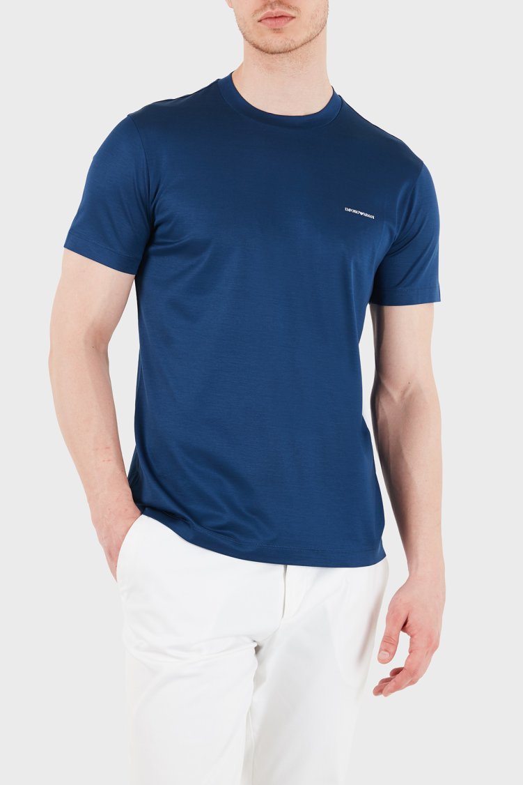 Emporio Armani Pamuk Karışımlı Regular Fit Bisiklet Yaka Erkek T Shirt 8N1TD8 1JUVZU B079 MAVİ - Emporio Armani