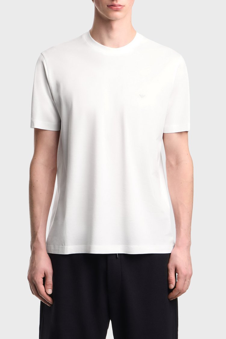 Emporio Armani Pamuk Karışımlı Regular Fit Bisiklet Yaka Erkek T Shirt EM005491 AF24839 U0003 BEYAZ - Emporio Armani