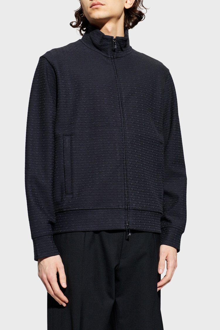 Emporio Armani Pamuk Karışımlı Regular Fit Fermuarlı Dik Yaka Logolu Erkek Sweat EM004534 AF13700 FB413 LACİVERT - Emporio Armani