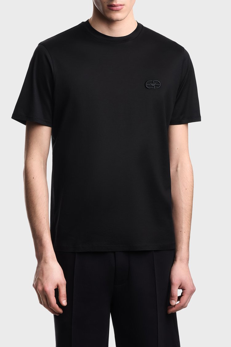 Emporio Armani Pamuk Karışımlı Regular Fit Logolu Bisiklet Yaka Erkek T Shirt EM004585 AF10017 UC001 SİYAH - Emporio Armani