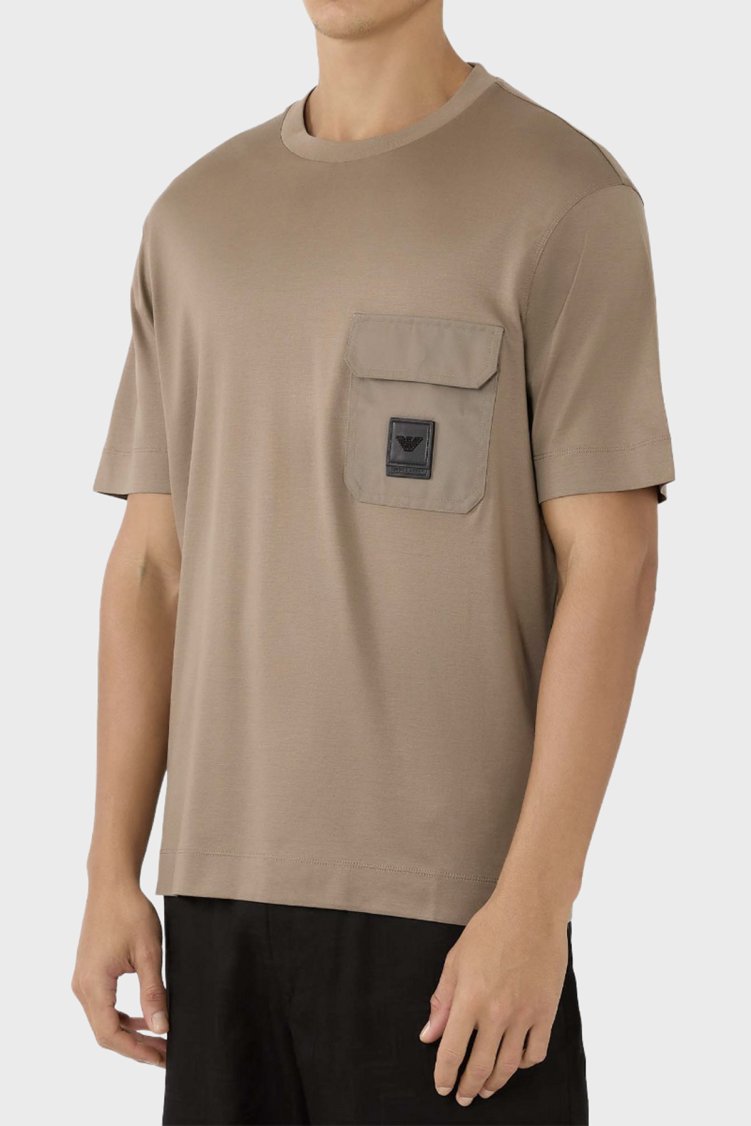 Emporio Armani Pamuk Karışımlı Regular Fit Logolu Cep Detaylı Erkek T Shirt EM002978 AF10761 U6189 KAHVE - Emporio Armani
