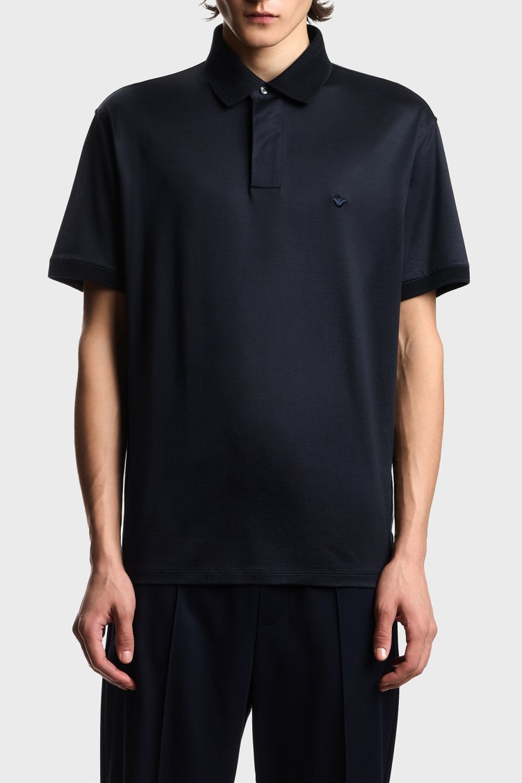 Emporio Armani Pamuk Karışımlı Regular Fit Logolu Düğmeli Erkek Polo EM004588 AF10017 UB118 LACİVERT - Emporio Armani