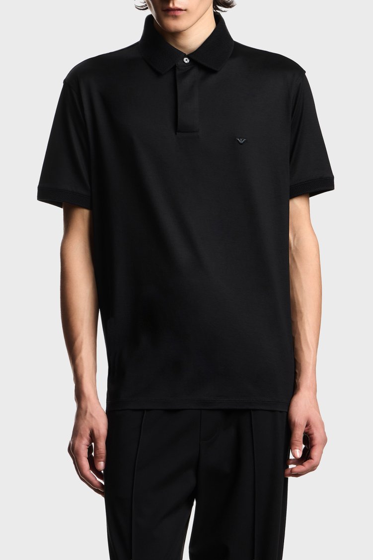 Emporio Armani Pamuk Karışımlı Regular Fit Logolu Düğmeli Erkek Polo EM004588 AF10017 UC001 Siyah - Emporio Armani