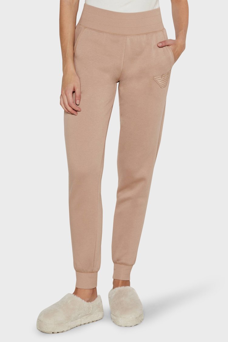 Emporio Armani Pamuk Karışımlı Regular Fit Yüksek Bel Ribanalı Paça Jogger Kadın Pantolon 164908 4F256 16355 BEJ - Emporio Armani