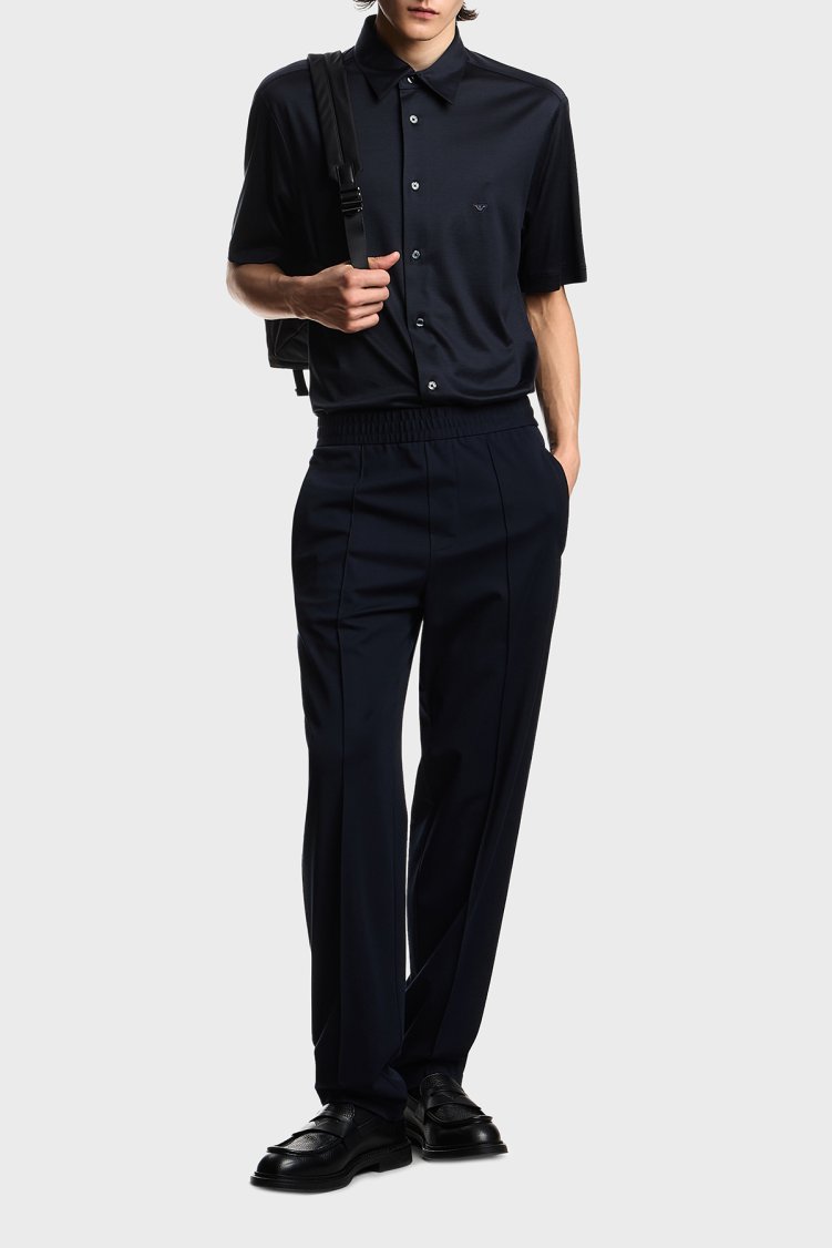 Emporio Armani Pamuk Karışımlı Slim Fit Logolu Kısa Kollu Erkek Gömlek EM004603 AF10017 UB118 LACİVERT - Emporio Armani (1)