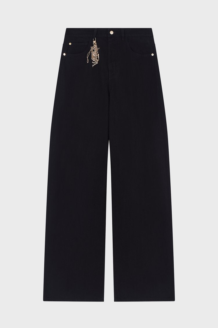 Emporio Armani Pamuk Karışımlı Wide Leg Yüksek Bel Bol Paça Jeans Kadın Kot Pantolon EW000737 AF21094 MC002 SİYAH - Emporio Armani