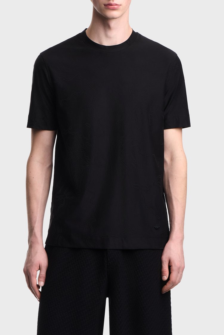 Emporio Armani Pamuk ve İpek Karışımlı Regular Fit Bisiklet Yaka Erkek T Shirt EM004644 AF23458 FC333 SİYAH - Emporio Armani