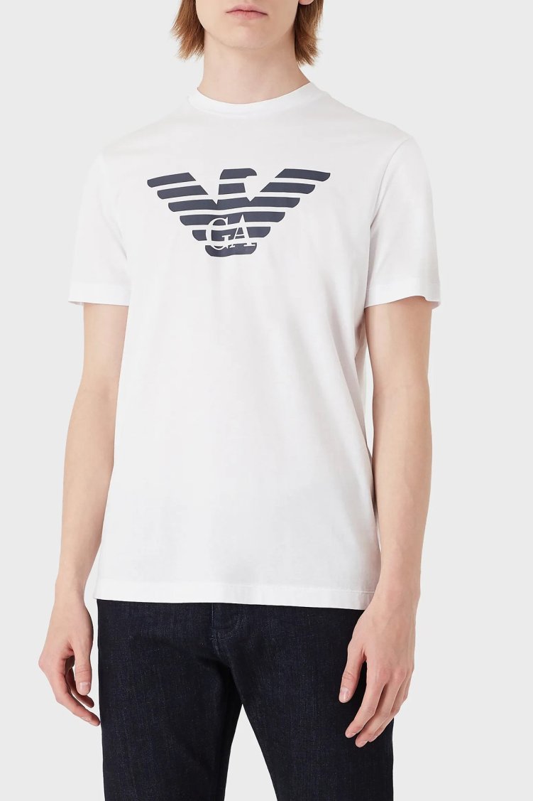 Emporio Armani Pamuklu Baskılı Regular Fit Bisiklet Yaka Erkek T Shirt 8N1TN5 1JPZZ 0147 Beyaz - Emporio Armani
