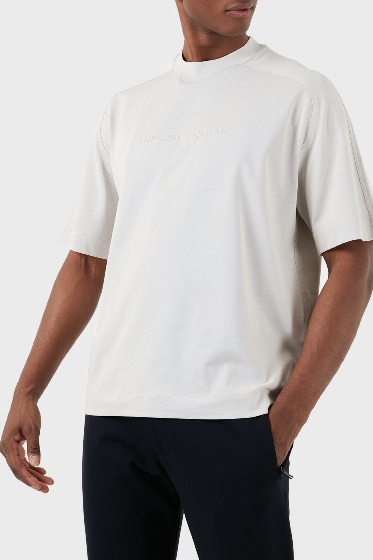 Emporio Armani Pamuklu Bisiklet Yaka Oversize Erkek T Shirt 3D1T76 1JWZZ 0646 GRİ - Emporio Armani