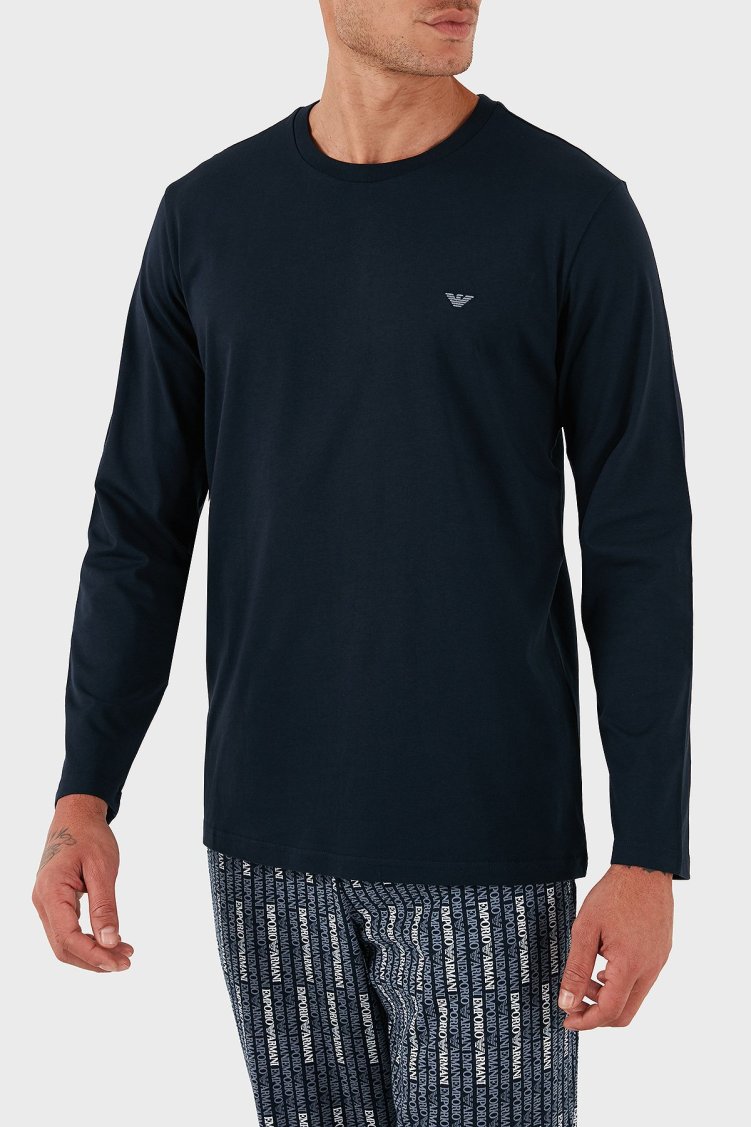 Emporio Armani Pamuklu Jakarlı Regular Fit Normal Bel Bisiklet Yaka Erkek Pijama Takımı EM000611 AF14994 MB310 MAVİ - Emporio Armani (1)