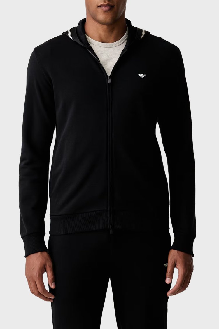 Emporio Armani Pamuklu Kapüşonlu Fermuarlı Erkek Sweat EM000653 AF25024 UC001 Siyah - Emporio Armani