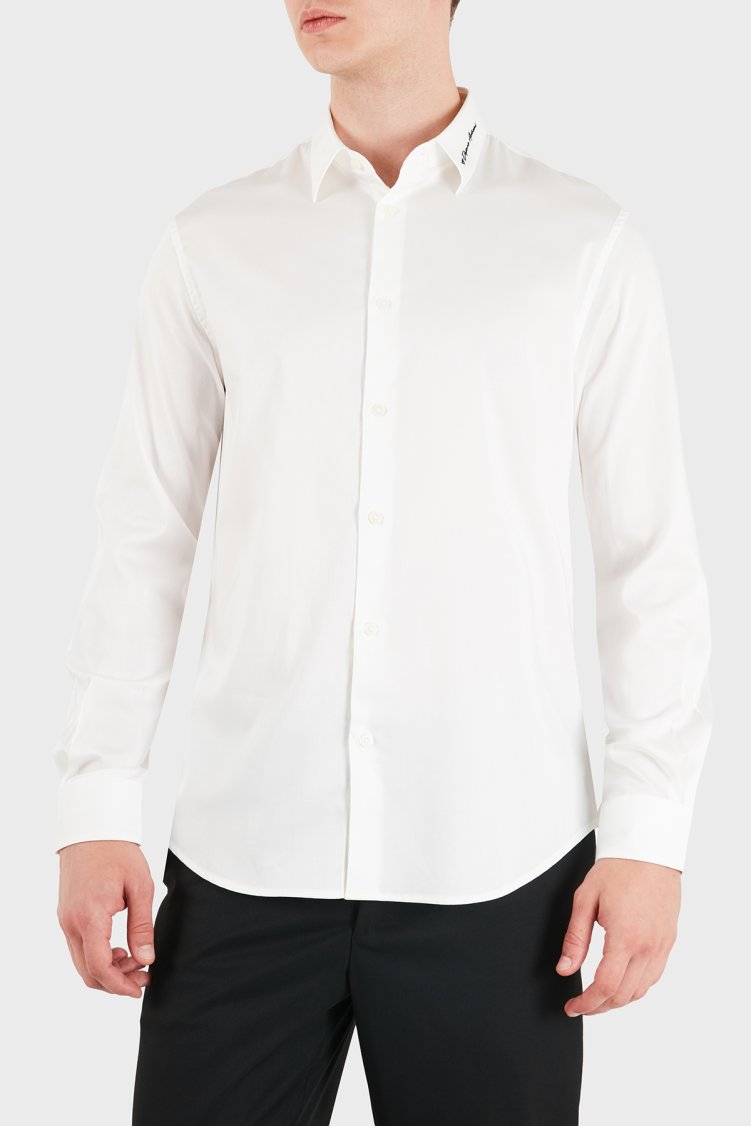 Emporio Armani Pamuklu Klasik Yaka Uzun Kollu Erkek Gömlek EM006705 AF23800 U0002 Beyaz - Emporio Armani