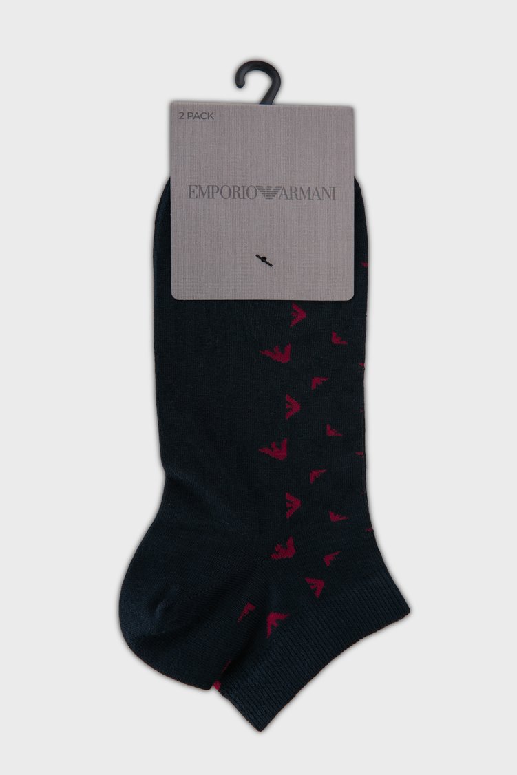 Emporio Armani Pamuklu Logolu 2 Pack Erkek Çorap EM000538 AF25376 MB696 Lacivert - Emporio Armani