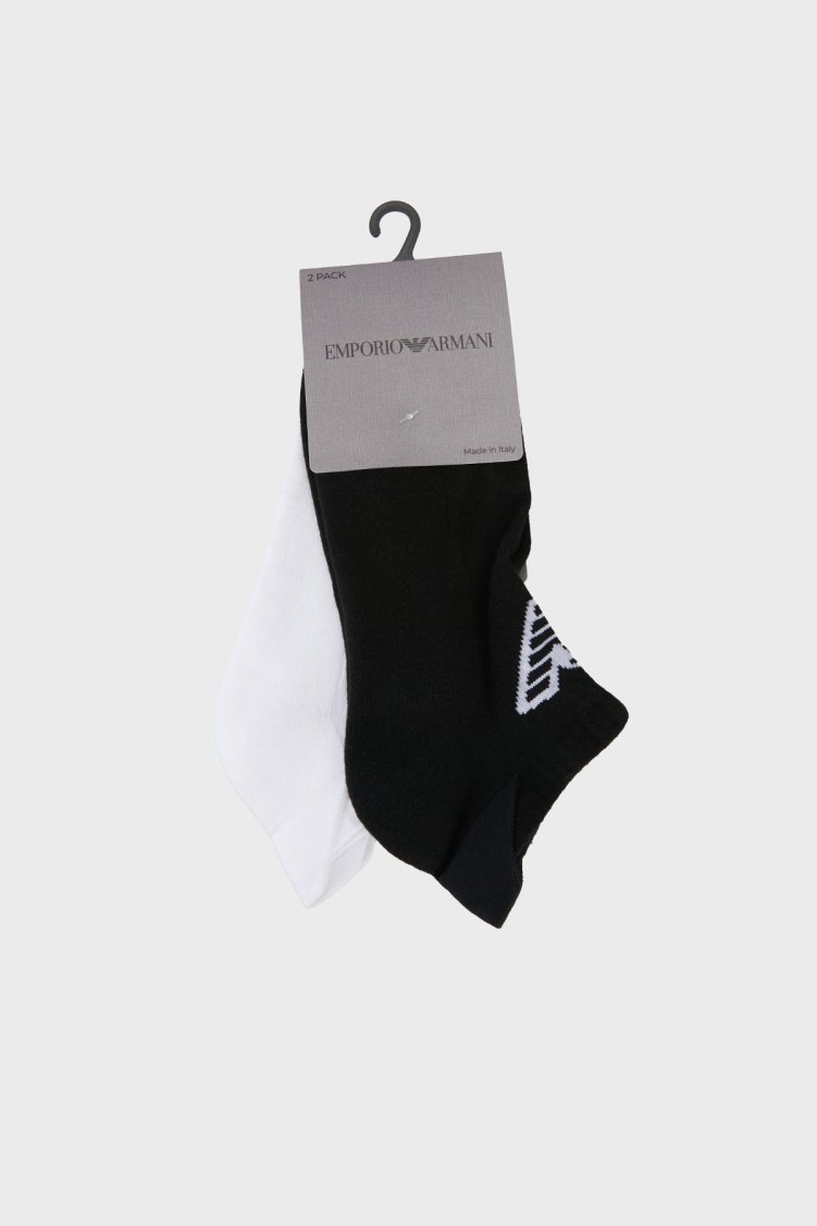 Emporio Armani Pamuklu Logolu 2 Pack Erkek Çorap EM003751 AF20084 MC001 SİYAH-BEYAZ - Emporio Armani