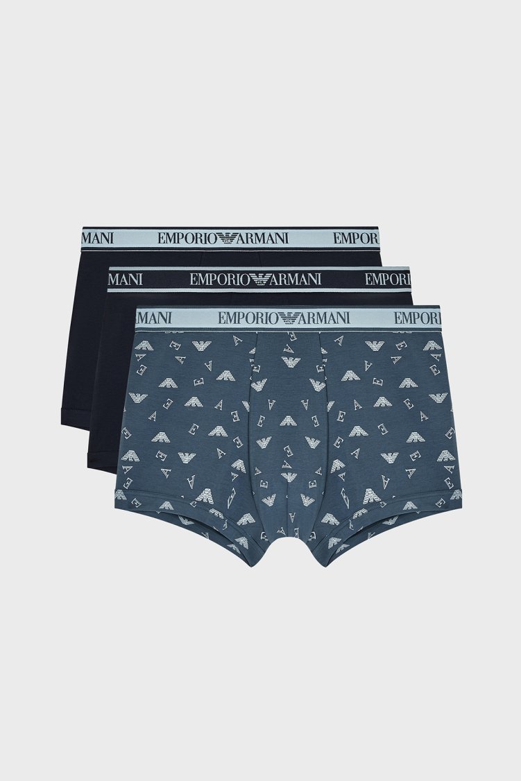 Emporio Armani Pamuklu Logolu 3 Pack Erkek Boxer EM000370 AF20669 MB148 SİYAH-GRİ-LACİVERT - Emporio Armani
