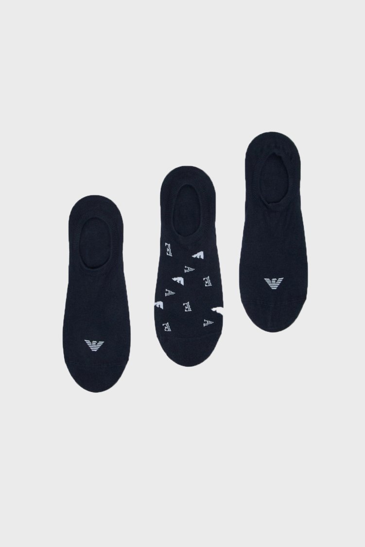 Emporio Armani Pamuklu Logolu 3 Pack Erkek Çorap EM000548 AF20653 MB153 LACİVERT - Emporio Armani