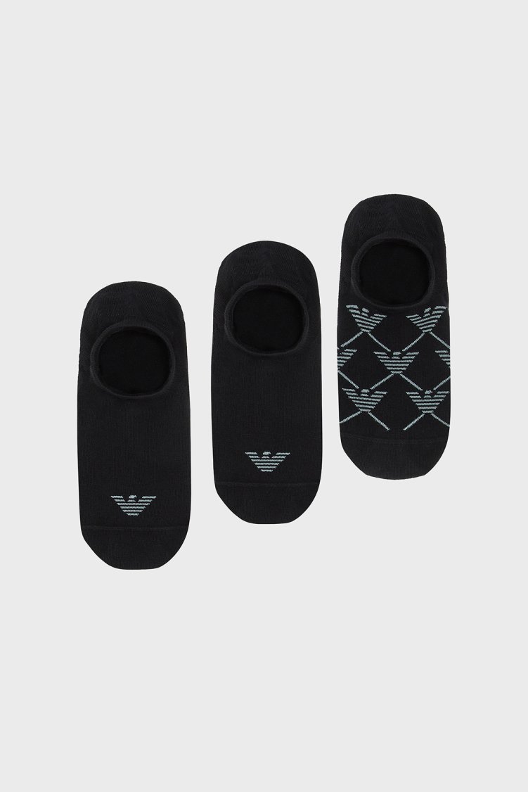 Emporio Armani Pamuklu Logolu 3 Pack Erkek Çorap EM000548 AF20653 MC061 SİYAH - Emporio Armani
